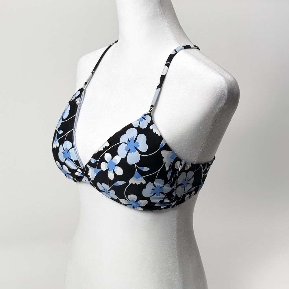 🌸 RARE Draper James x Helen Jon Black & Blue Floral Bikini Top Cross-Back Small